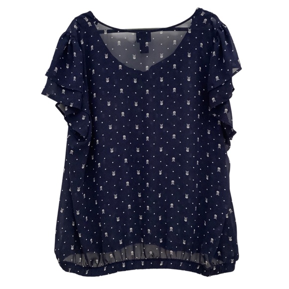 Torrid Sheer Navy Blue & White Skull‎ Polka Dot Print Size 3 - Picture 2 of 7